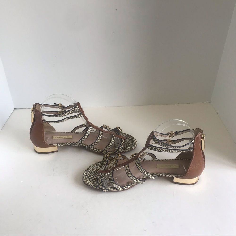 Louise Et Cie Tan Leather Snakeskin ANJA Open Toe Gladiator Sandals EU 38 - Picture 10 of 12